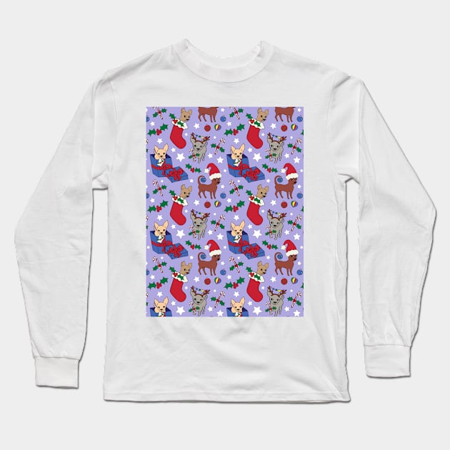 Christmas Chis! Christmas chihuahuas print in lilac Long Sleeve T-Shirt by bettyretro